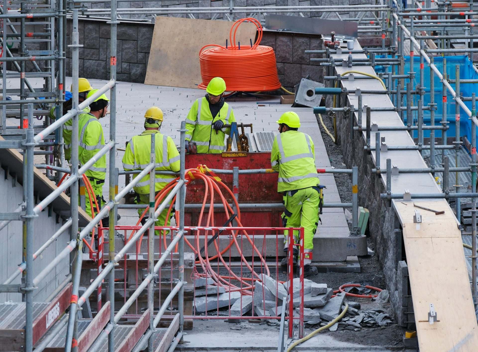 A group of construction workers working on a construction site